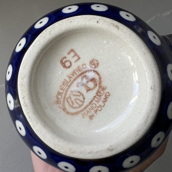 Boleslawiec Small Milk Creamer Pitcher Blue Pottery Floral Handmade In Poland E9 - Picture 9 of 10